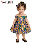 African Clothes for Kids Girls – Ankara Print Slash Neck Party Dress with Bow Headband - Free Delivery Worldwide only at Flexi Africa
