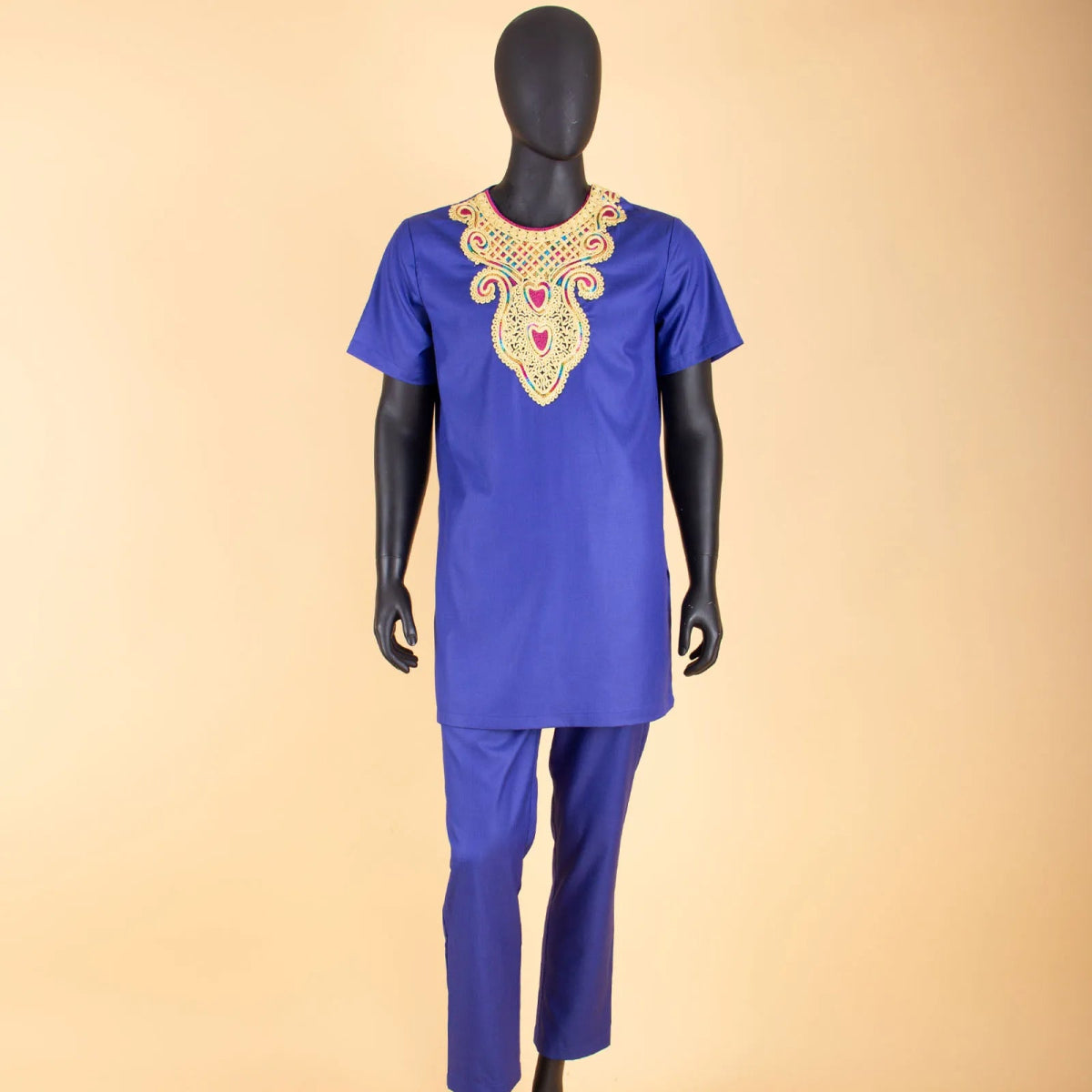 African Clothes for Men – Agbada Robe Embroidery Shirt, Pants, Hat 4PC Set with Chain - Free Delivery Worldwide only at Flexi Africa