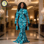 African Clothes for Women 2PC Set – Single Breasted Jacket and Zipper Maxi Dress Ankara Print Outfit - Free Delivery Worldwide only at Flexi Africa