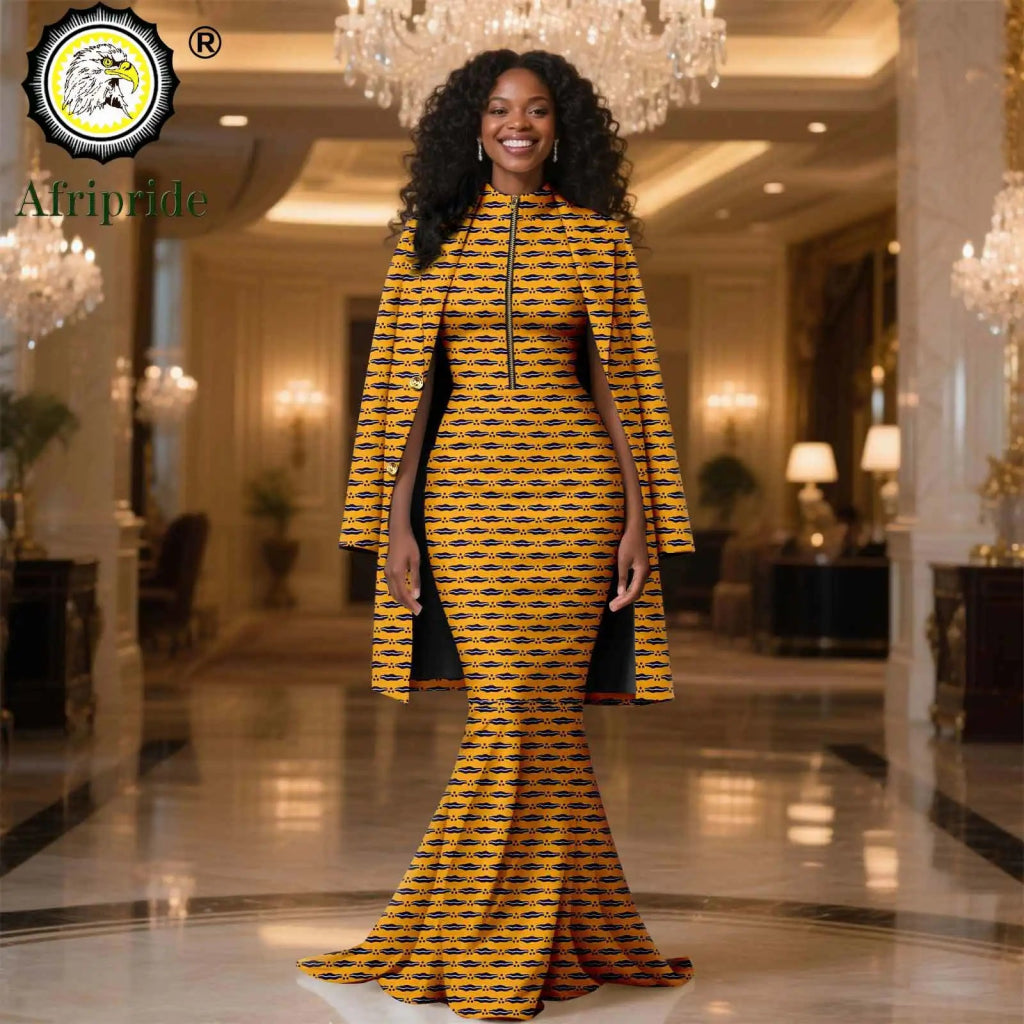 African Clothes for Women 2PC Set – Single Breasted Jacket and Zipper Maxi Dress Ankara Print Outfit - Free Delivery Worldwide only at Flexi Africa