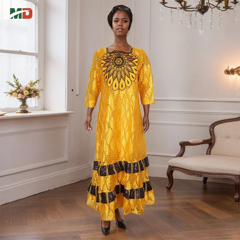 African Clothing for Women – Traditional Plus Size Floral Embroidered Dress - Free Delivery Worldwide only at Flexi Africa