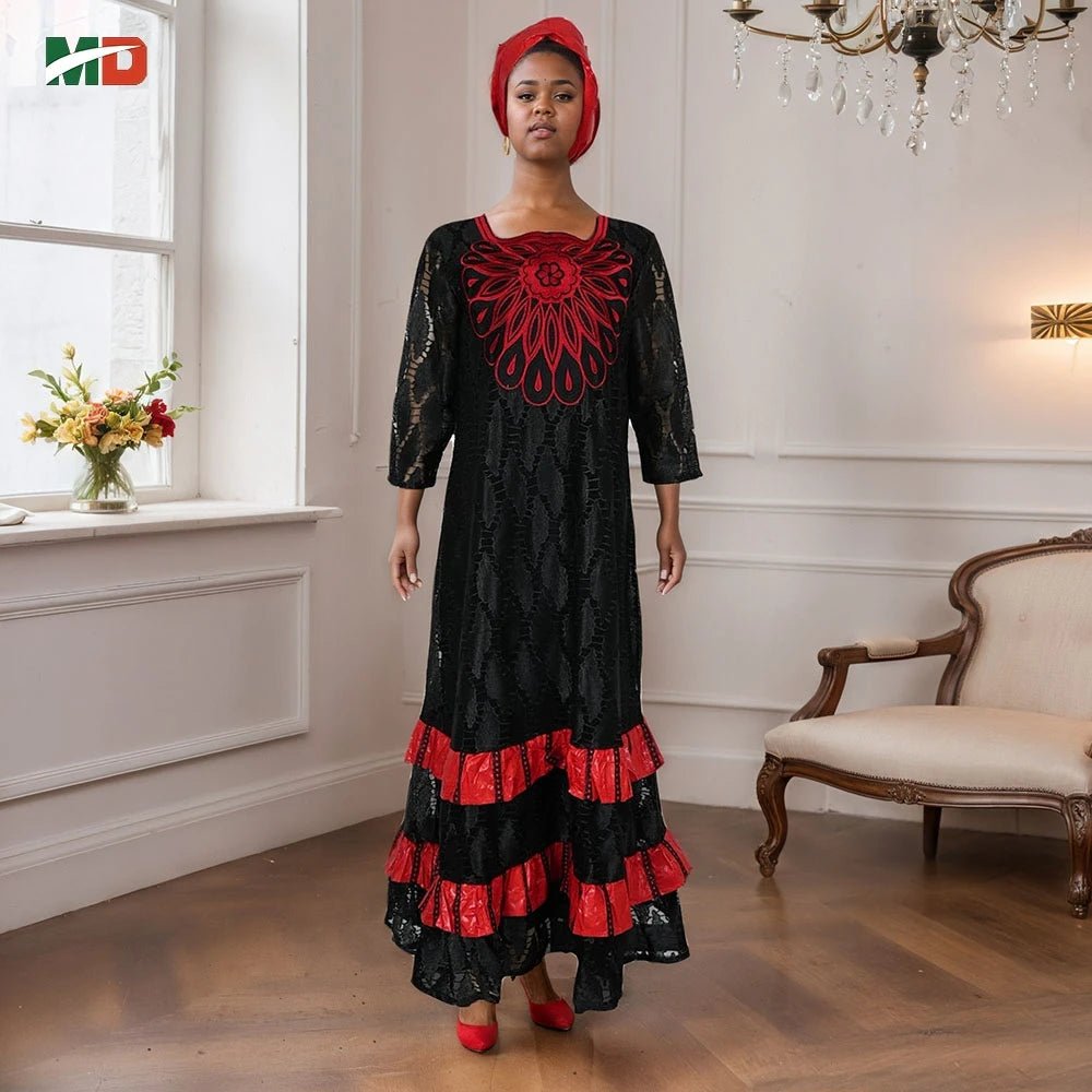 African Clothing for Women – Traditional Plus Size Floral Embroidered Dress - Free Delivery Worldwide only at Flexi Africa