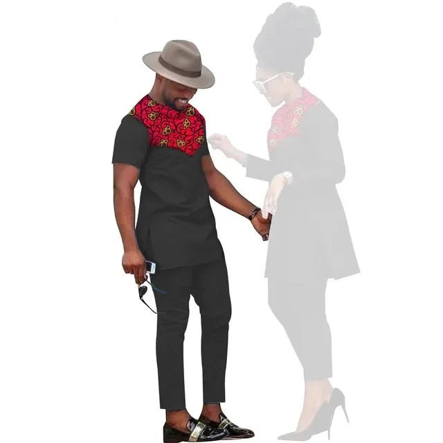African Couples Matching Clothes – Handmade Bazin Riche Ankara Print for Women and Men - Free Delivery Worldwide only at Flexi Africa