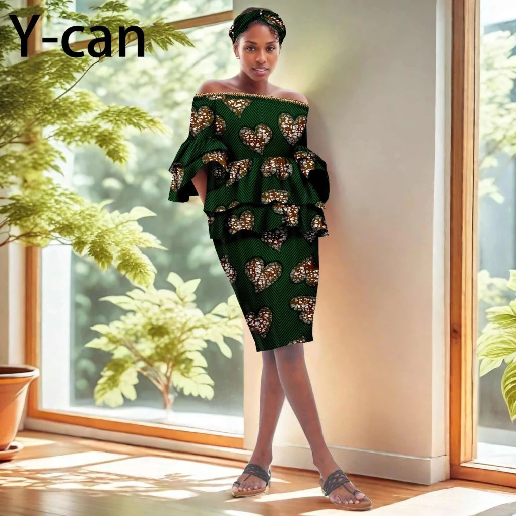 African Dashiki Ankara 2PC Dress & Headband Set – Traditional Women’s Fashion - Free Delivery Worldwide only at Flexi Africa