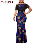 African Dashiki Bazin Riche Long Dress for Women – Slim Tassel Print Matching Couple Party Outfit - Free Delivery Worldwide only at Flexi Africa