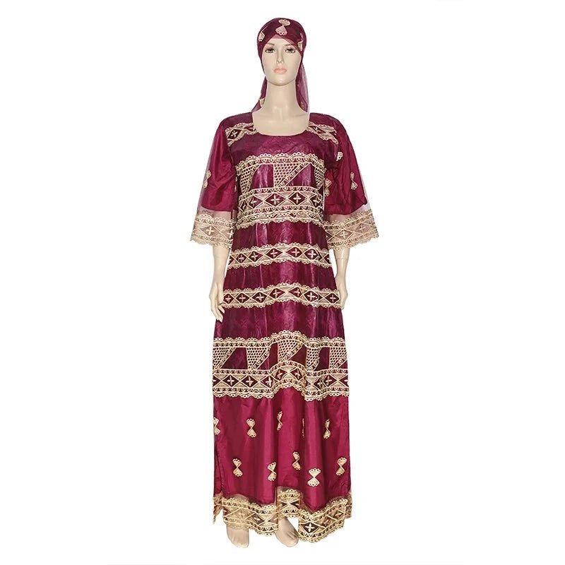 African Dashiki Maxi Dress: Bazin Embroidery, Beading, and Lace Robe for Wedding Party Elegance - Free Delivery Worldwide