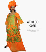 African Dress For Woman Bazin Riche Embroidery Design Floor Length Dress With Scarf - Free Delivery Worldwide only at Flexi Africa