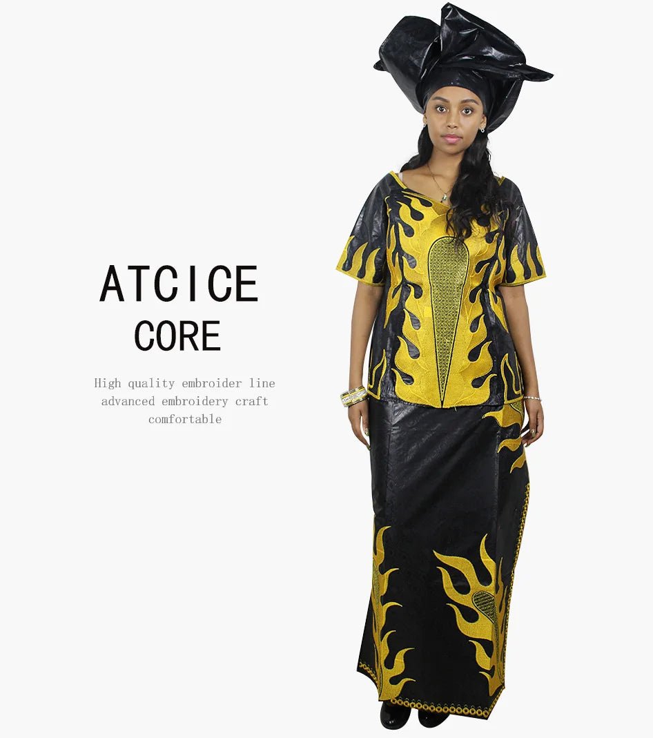 African Dress For Woman Bazin Riche Embroidery Design Up And Down 3Pieces One Set - Free Delivery Worldwide only at Flexi Africa