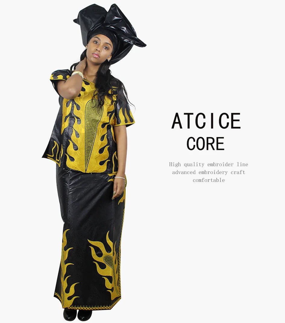 African Dress For Woman Bazin Riche Embroidery Design Up And Down 3Pieces One Set - Free Delivery Worldwide only at Flexi Africa