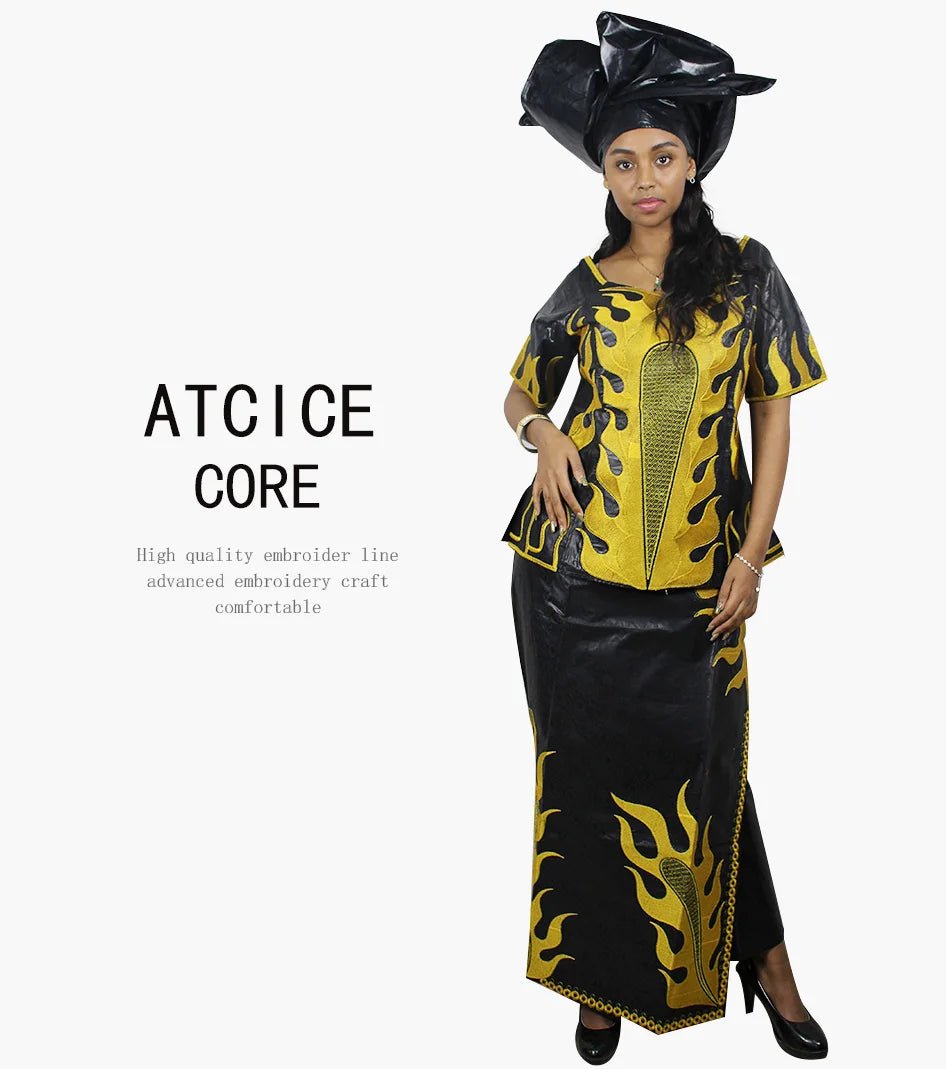 African Dress For Woman Bazin Riche Embroidery Design Up And Down 3Pieces One Set - Free Delivery Worldwide only at Flexi Africa