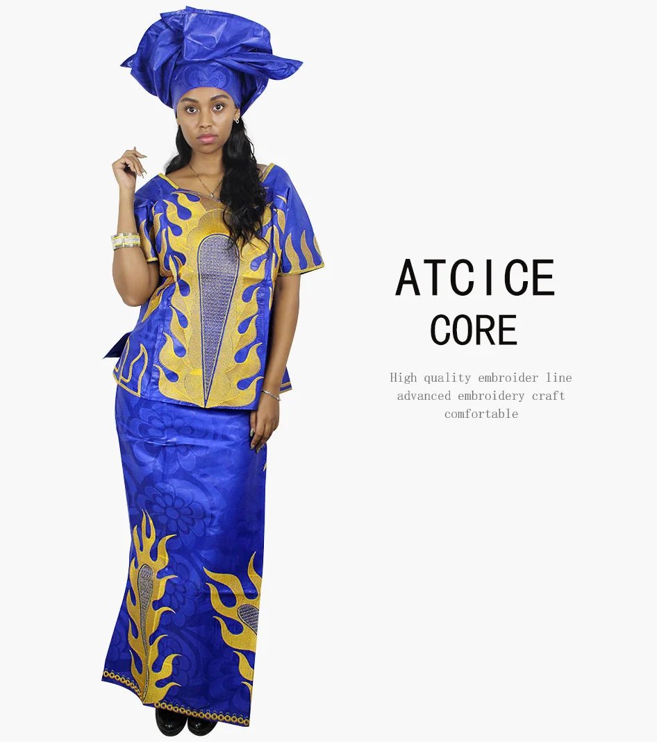 African Dress For Woman Bazin Riche Embroidery Design Up And Down 3Pieces One Set - Free Delivery Worldwide only at Flexi Africa