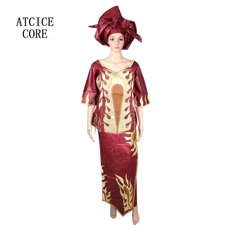 African Dress For Woman Bazin Riche Embroidery Design Up And Down 3Pieces One Set - Free Delivery Worldwide only at Flexi Africa