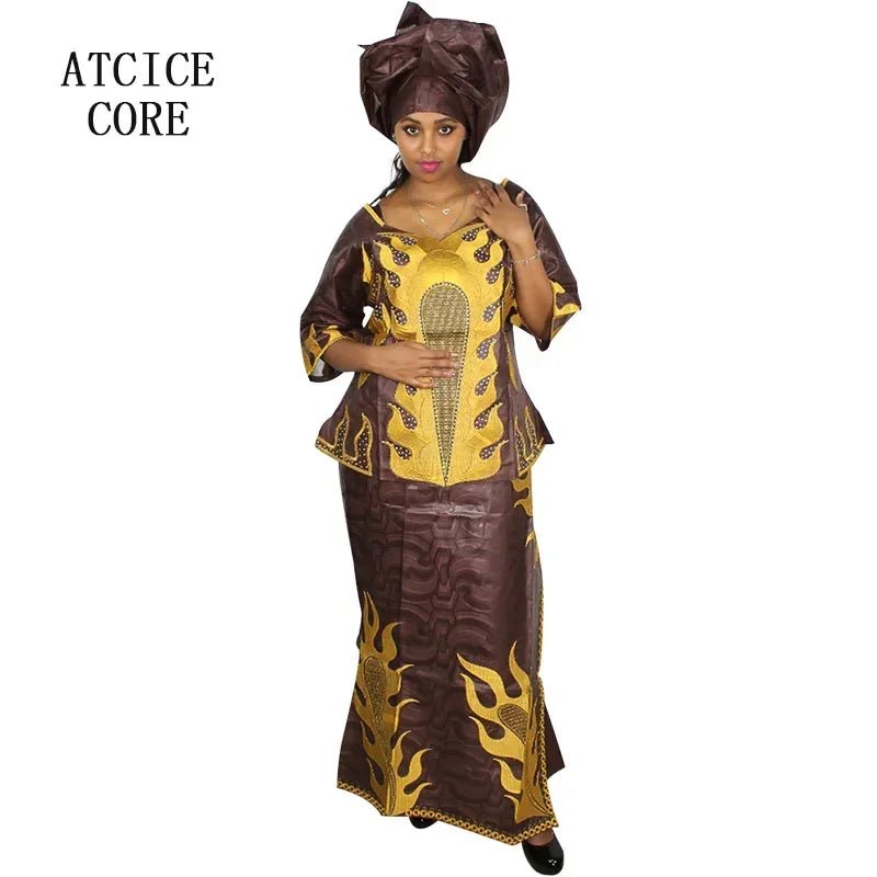 African Dress For Woman Bazin Riche Embroidery Design Up And Down 3Pieces One Set - Free Delivery Worldwide only at Flexi Africa