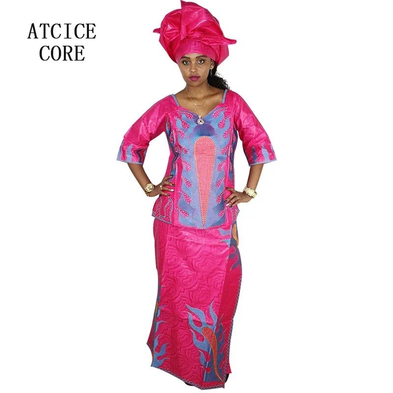 African Dress For Woman Bazin Riche Embroidery Design Up And Down 3Pieces One Set - Free Delivery Worldwide only at Flexi Africa