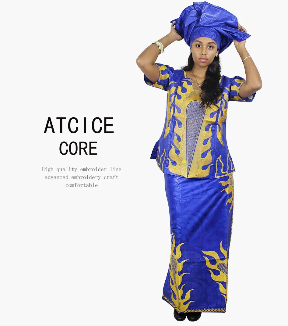 African Dress For Woman Bazin Riche Embroidery Design Up And Down 3Pieces One Set - Free Delivery Worldwide only at Flexi Africa
