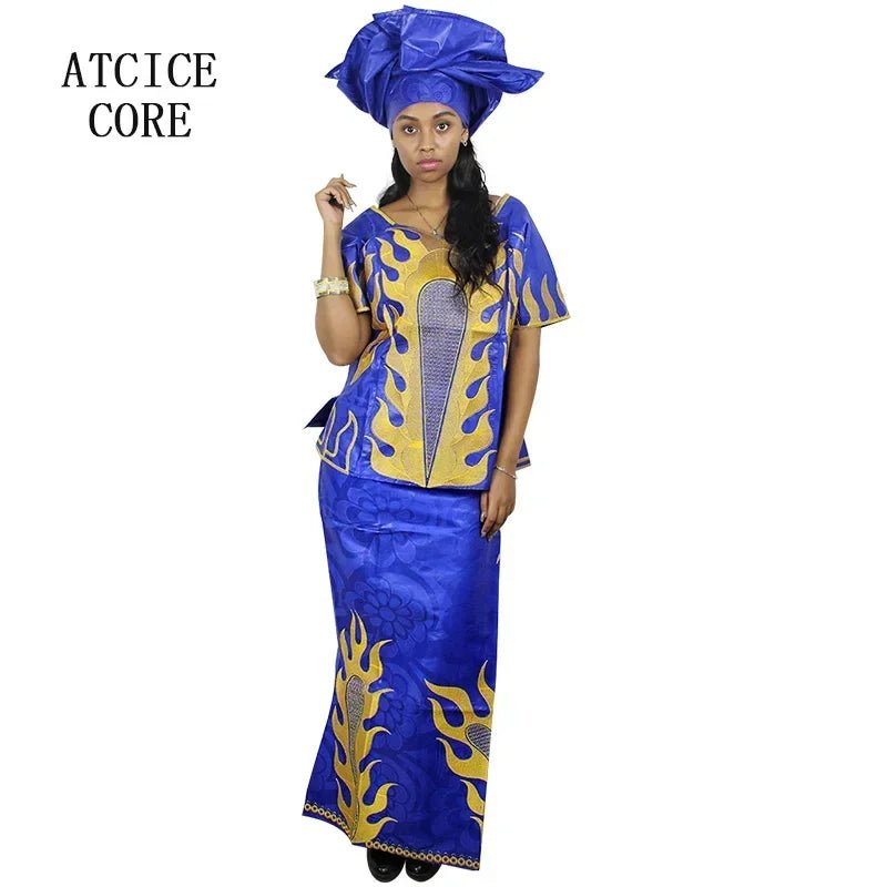 African Dress For Woman Bazin Riche Embroidery Design Up And Down 3Pieces One Set - Free Delivery Worldwide only at Flexi Africa