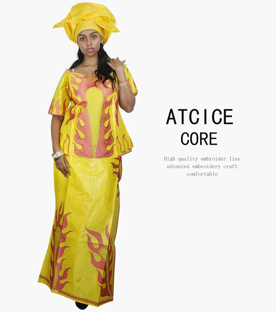 African Dress For Woman Bazin Riche Embroidery Design Up And Down 3Pieces One Set - Free Delivery Worldwide only at Flexi Africa