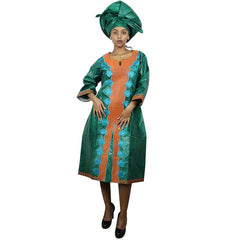 African Dresses For Woman Baizn Riche Embroidery Middle Dress With Scarf - Free Delivery Worldwide only at Flexi Africa