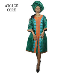 African Dresses For Woman Baizn Riche Embroidery Middle Dress With Scarf - Free Delivery Worldwide only at Flexi Africa