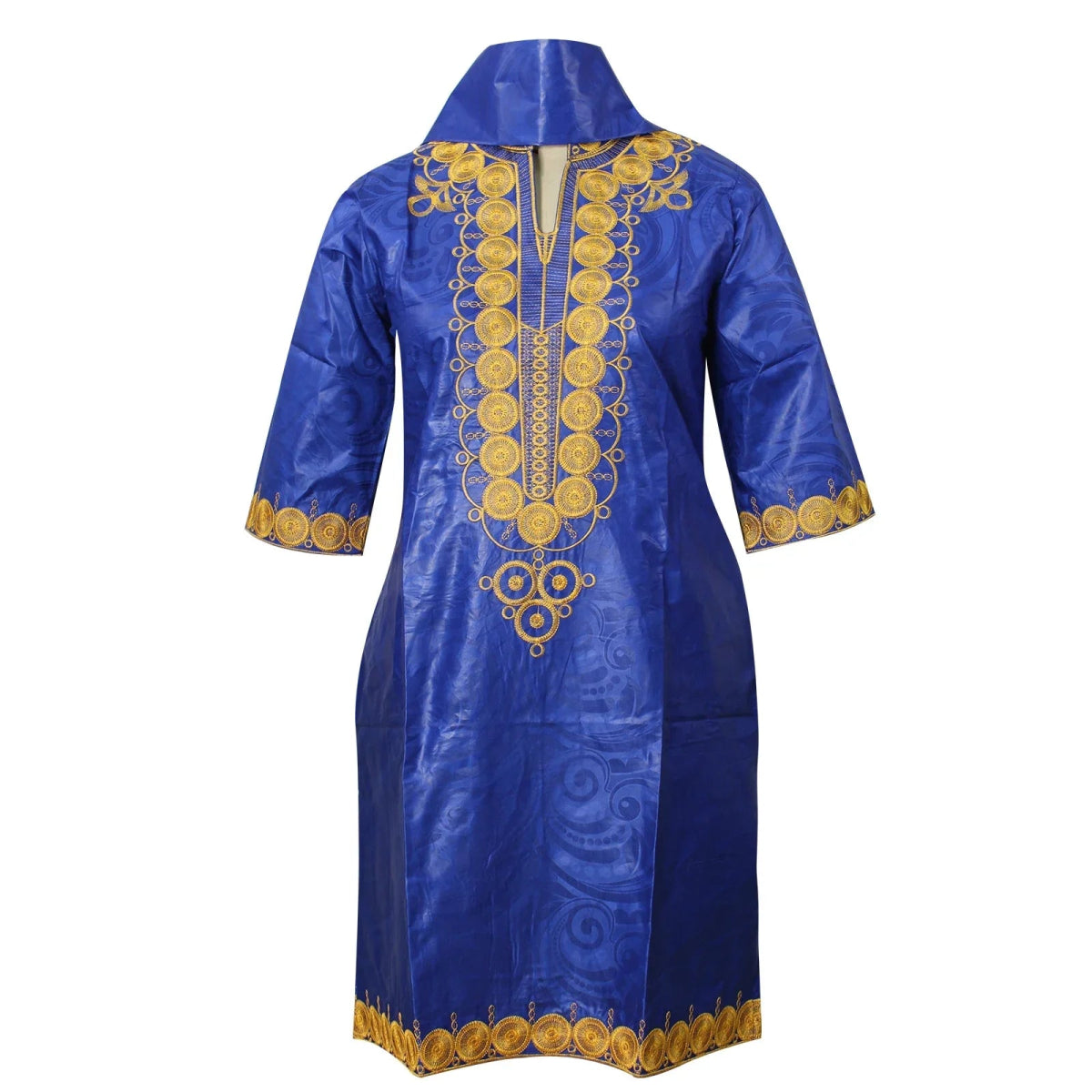 African Dresses For Woman Baizn Riche Embroidery Middle Dress With Scarf - Free Delivery Worldwide only at Flexi Africa