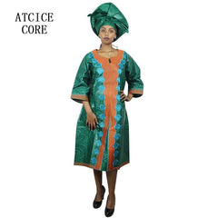 African Dresses For Woman Baizn Riche Embroidery Middle Dress With Scarf - Free Delivery Worldwide only at Flexi Africa