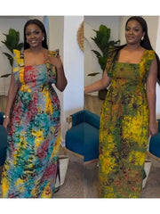 African Dresses For Women 2025 New African Clothes Dashiki Spaghetti Strap Ankara Bazin Traditional Robe Africa Long Dress - Free Delivery Worldwide only at Flexi Africa