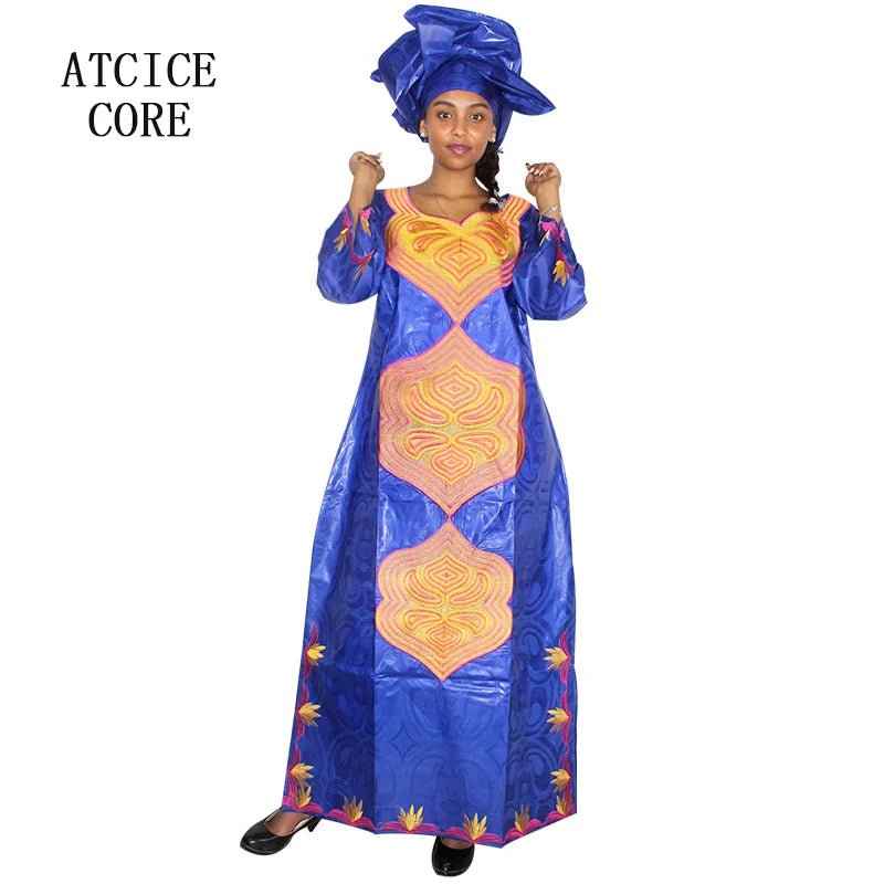 African Dresses For Women 3/4 Sleeve Plus Size Dress With Scarf - Free Delivery Worldwide only at Flexi Africa