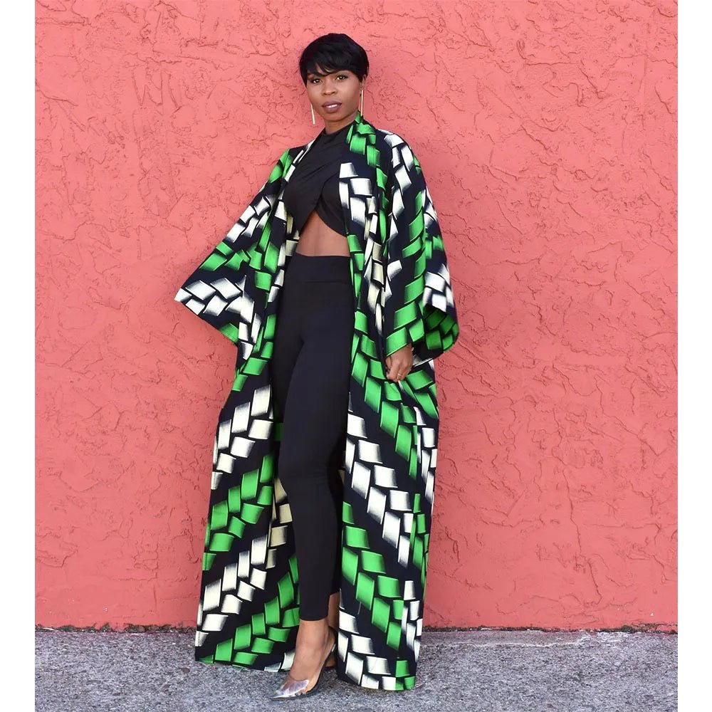 African Dresses for Women African Ethnic Print Loose Long Trench Coat Streetwear Dashiki African Clothes - Flexi Africa - Flexi Africa offers Free Delivery Worldwide - Vibrant African traditional clothing showcasing bold prints and intricate designs