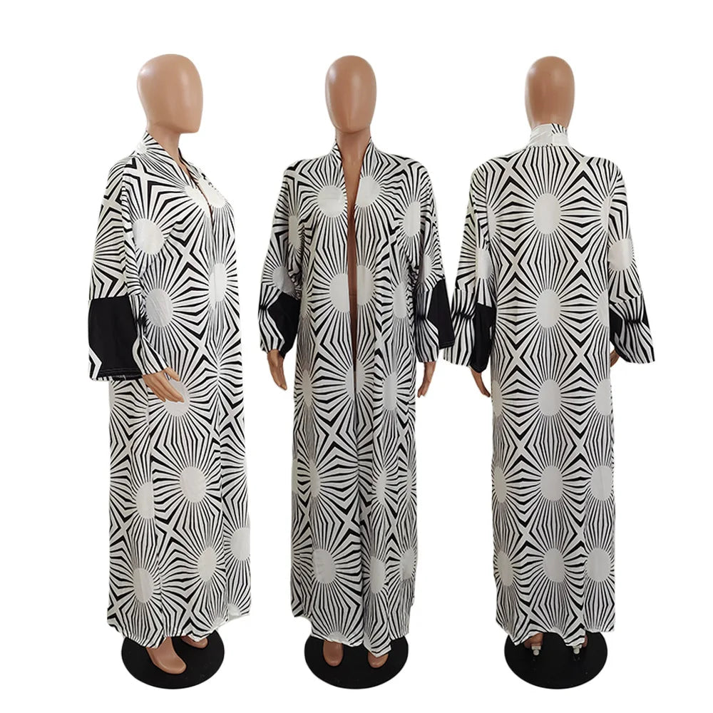 African Dresses for Women African Ethnic Print Loose Long Trench Coat Streetwear Dashiki African Clothes - Flexi Africa