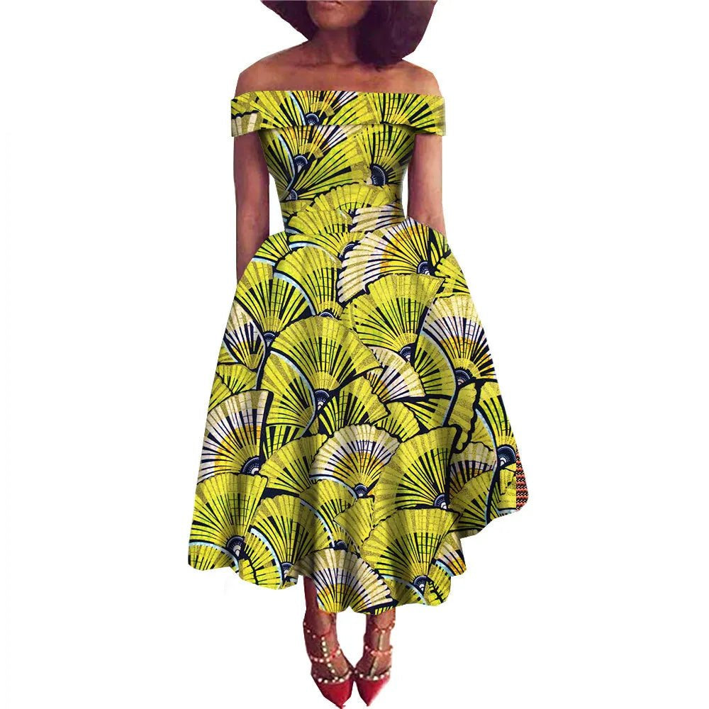 African Dresses for Women Ankara Print Off Shoulder Traditional African Clothing Strapless Dress Ankara Attire
