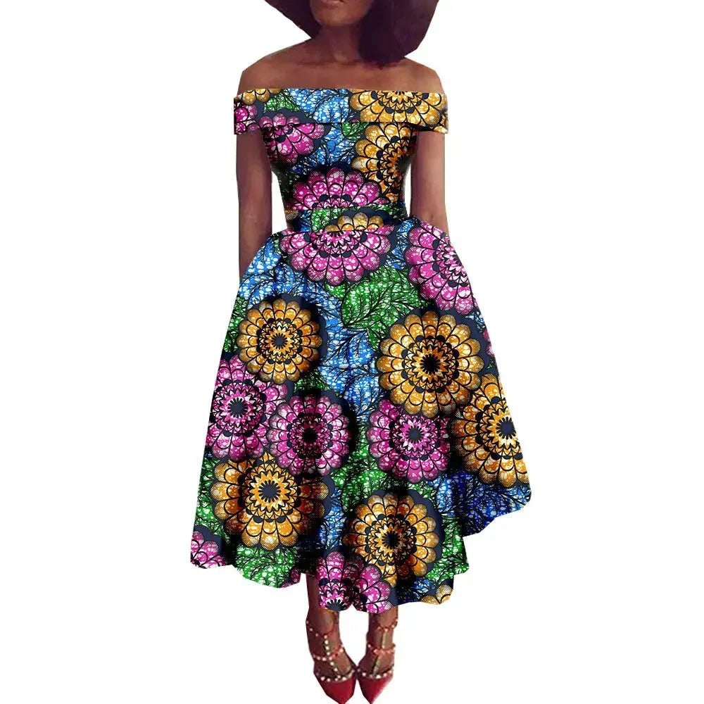 African Dresses for Women Ankara Print Off Shoulder Traditional African Clothing Strapless Dress Ankara Attire