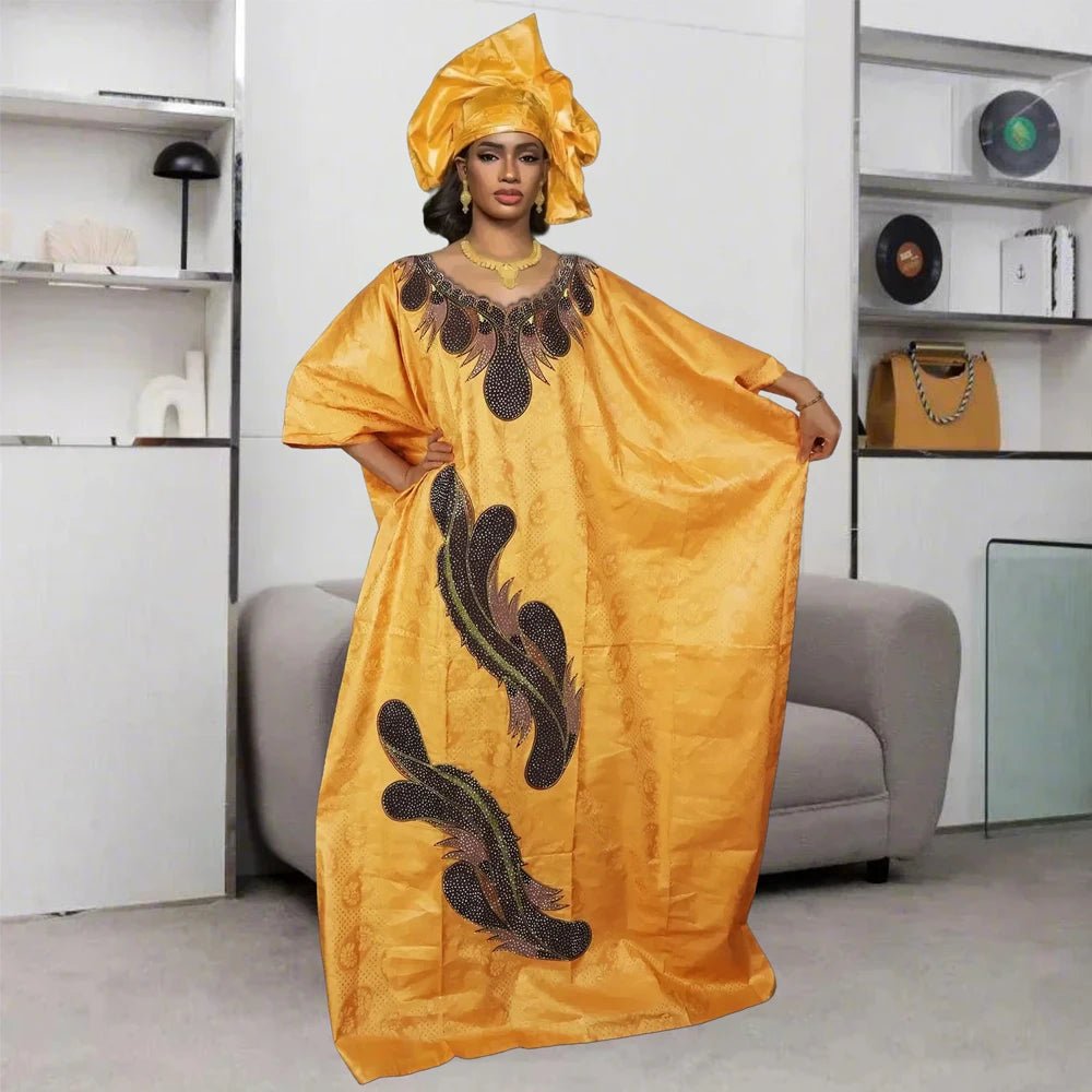 African Dresses for Women Dashiki Traditional Embroidery Bazin Gown Ankara Green Robes Nigeria Wedding Evening Party Dress - Free Delivery Worldwide only at Flexi Africa