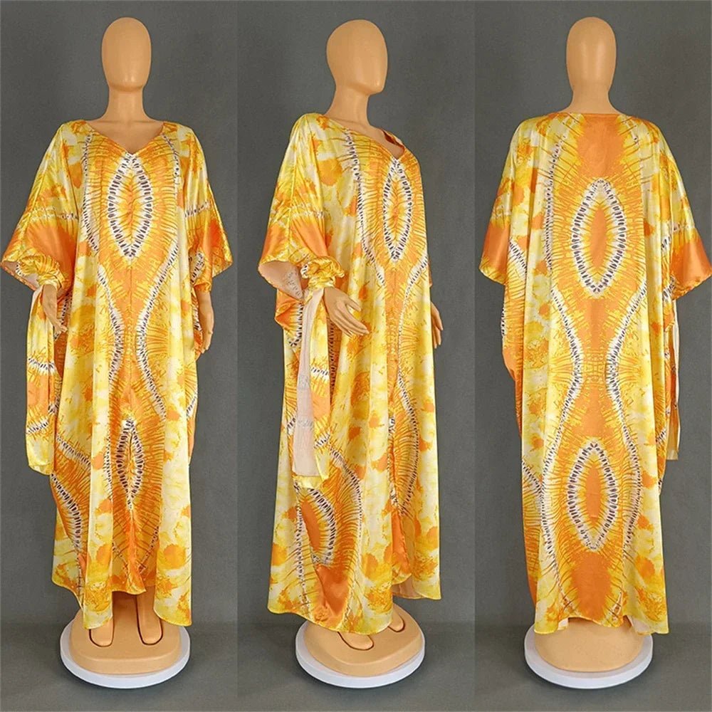 African Dresses for Women Hijab Kaftan Print Loose Boubou Robe Africa Clothes Ankara Dashiki Dubai Abaya Scarf Gown Caftan Dress - Free Delivery Worldwide only at Flexi Africa
