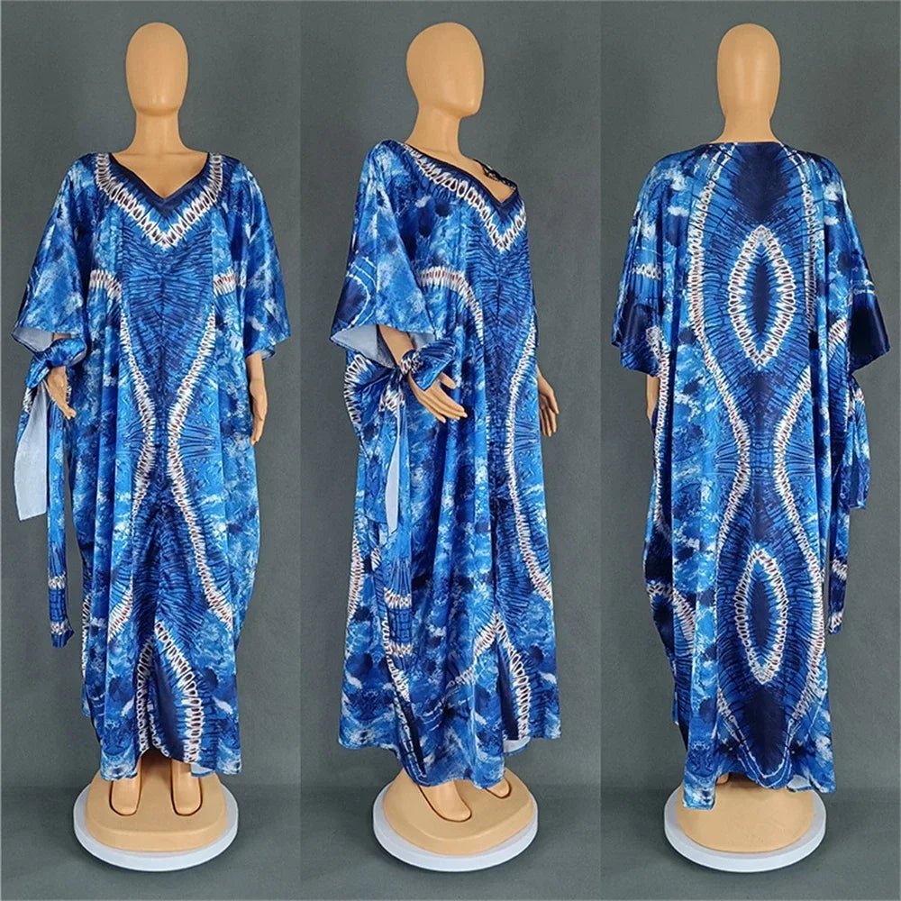 African Dresses for Women Hijab Kaftan Print Loose Boubou Robe Africa Clothes Ankara Dashiki Dubai Abaya Scarf Gown Caftan Dress - Free Delivery Worldwide only at Flexi Africa