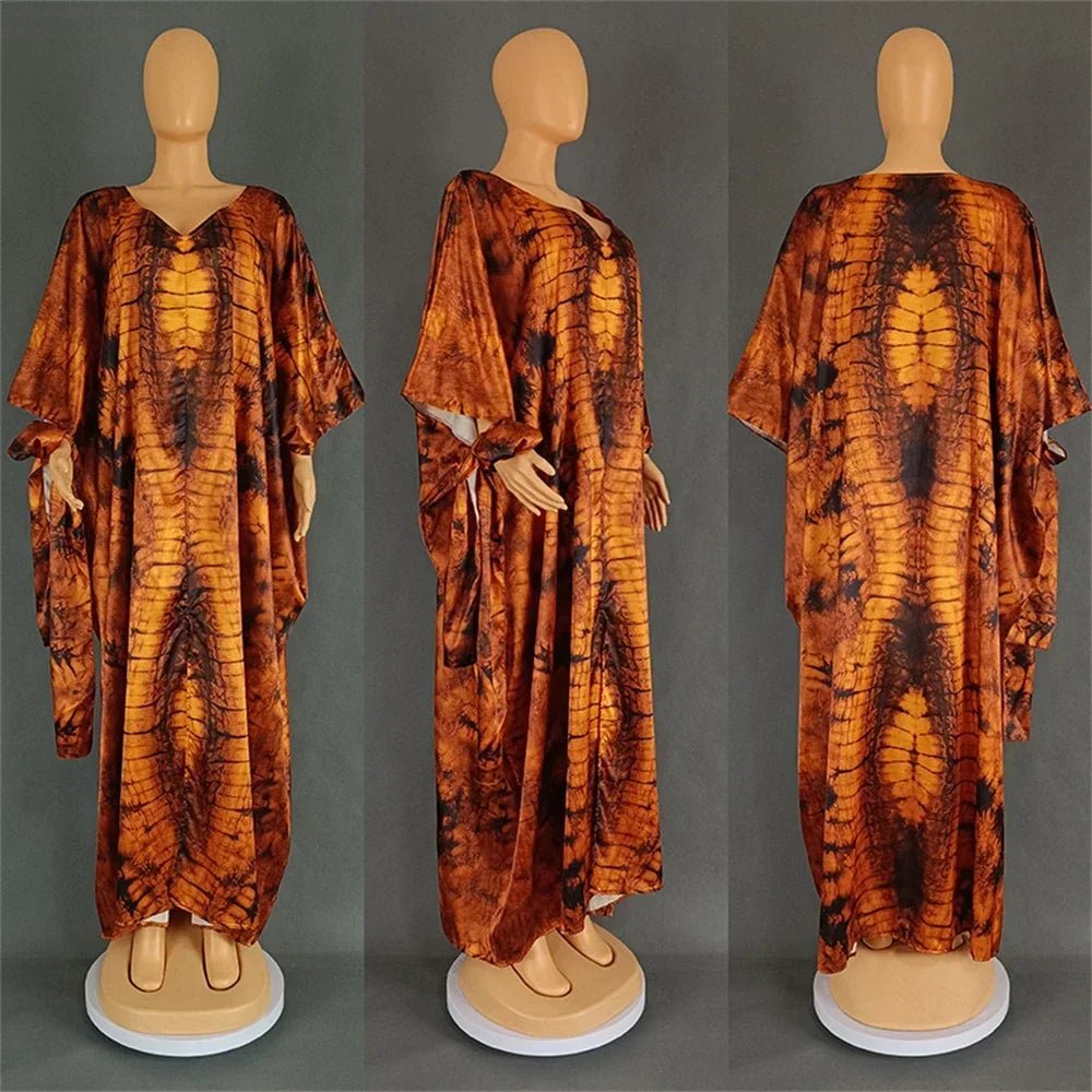African Dresses for Women Hijab Kaftan Print Loose Boubou Robe Africa Clothes Ankara Dashiki Dubai Abaya Scarf Gown Caftan Dress - Free Delivery Worldwide only at Flexi Africa
