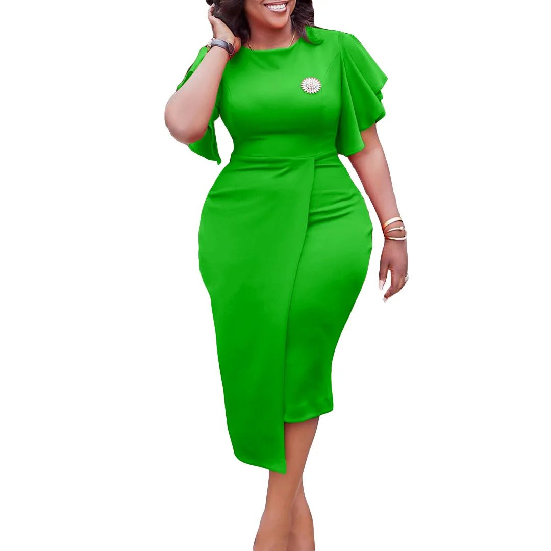 African Dresses for Women Summer Fashion Style African Women Short Sleeve O - neck Solid Color Knee - length Dress African Clothes - Free Delivery Worldwide only at Flexi Africa