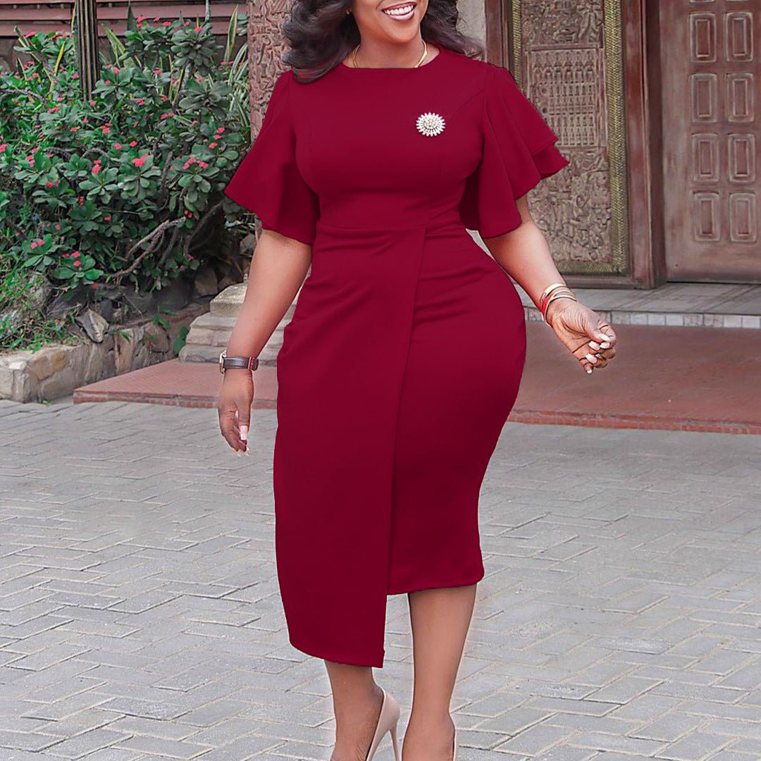 African Dresses for Women Summer Fashion Style African Women Short Sleeve O - neck Solid Color Knee - length Dress African Clothes - Free Delivery Worldwide only at Flexi Africa