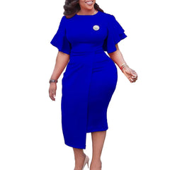 African Dresses for Women Summer Fashion Style African Women Short Sleeve O - neck Solid Color Knee - length Dress African Clothes - Free Delivery Worldwide only at Flexi Africa