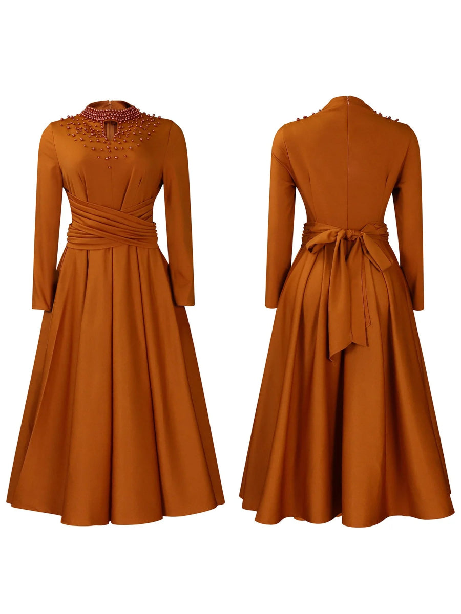 African Elegant Dress for Women Fashion High - neck Beaded Evening Dresses Slim Temperament Dress Women Long Leeve Casual Dresses - Free Delivery Worldwide only at Flexi Africa
