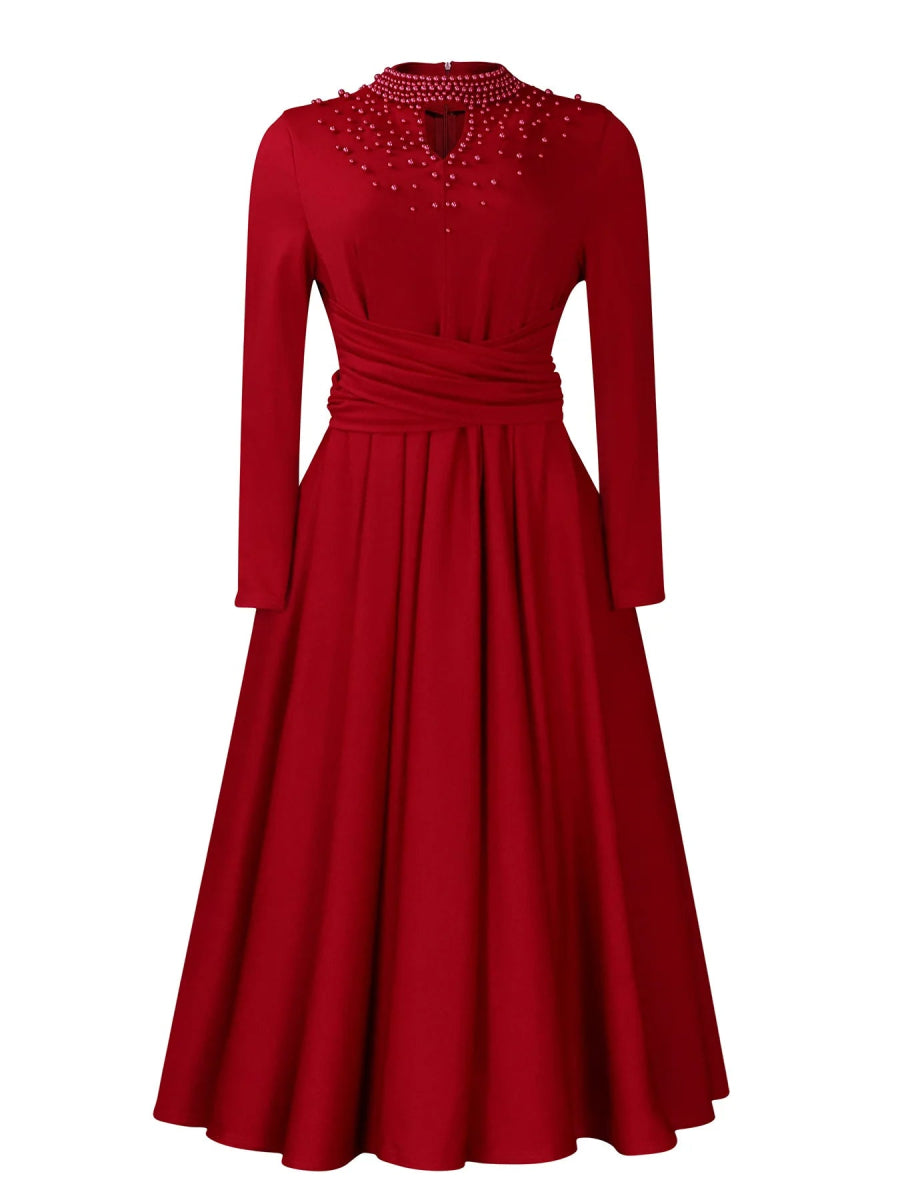 African Elegant Dress for Women Fashion High - neck Beaded Evening Dresses Slim Temperament Dress Women Long Leeve Casual Dresses - Free Delivery Worldwide only at Flexi Africa