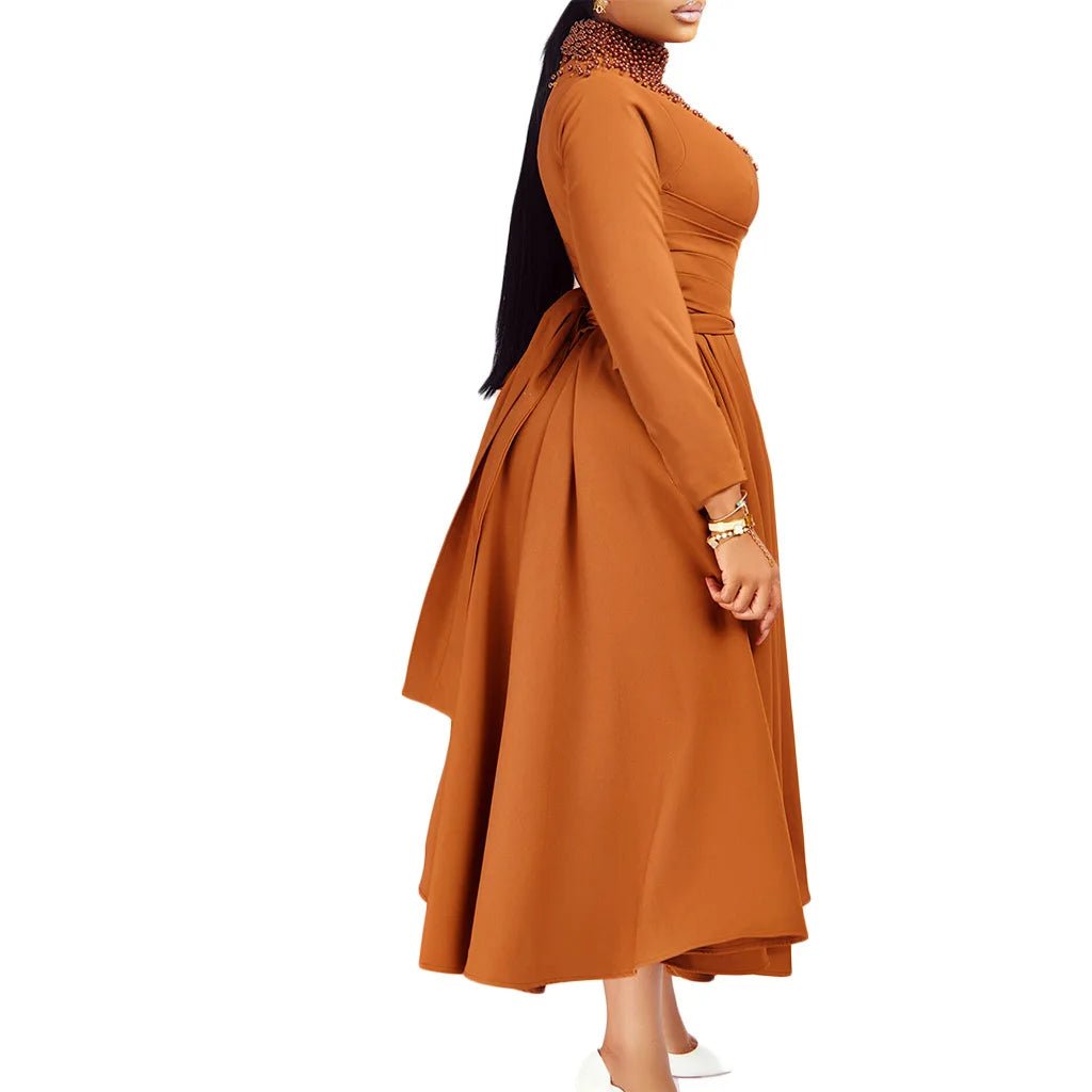African Elegant Dress for Women Fashion High - neck Beaded Evening Dresses Slim Temperament Dress Women Long Leeve Casual Dresses - Free Delivery Worldwide only at Flexi Africa