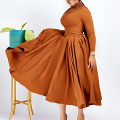 African Elegant Dress for Women Fashion High - neck Beaded Evening Dresses Slim Temperament Dress Women Long Leeve Casual Dresses - Free Delivery Worldwide only at Flexi Africa