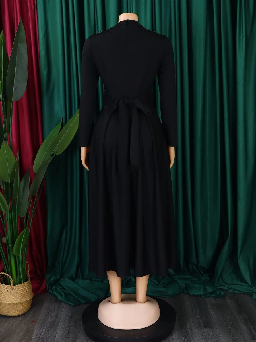 African Elegant Dress for Women Fashion High - neck Beaded Evening Dresses Slim Temperament Dress Women Long Leeve Casual Dresses - Free Delivery Worldwide only at Flexi Africa