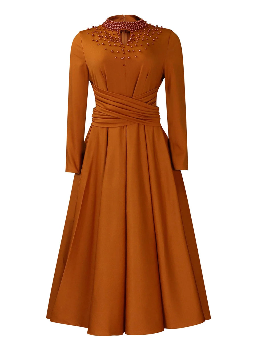 African Elegant Dress for Women Fashion High - neck Beaded Evening Dresses Slim Temperament Dress Women Long Leeve Casual Dresses - Free Delivery Worldwide only at Flexi Africa