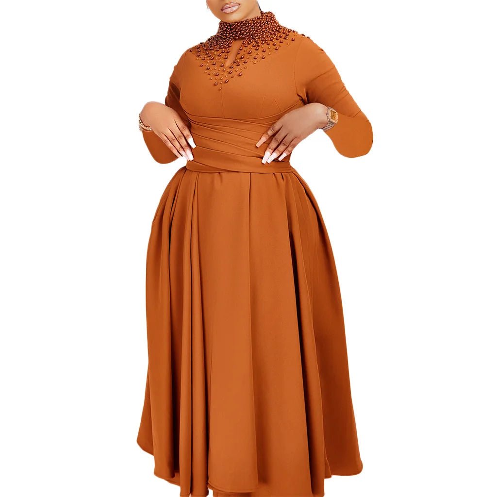 African Elegant Dress for Women Fashion High - neck Beaded Evening Dresses Slim Temperament Dress Women Long Leeve Casual Dresses - Free Delivery Worldwide only at Flexi Africa