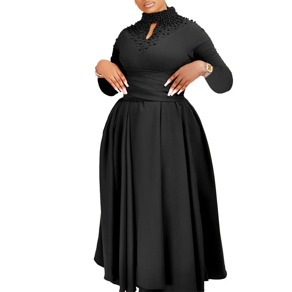African Elegant Dress for Women Fashion High - neck Beaded Evening Dresses Slim Temperament Dress Women Long Leeve Casual Dresses - Free Delivery Worldwide only at Flexi Africa