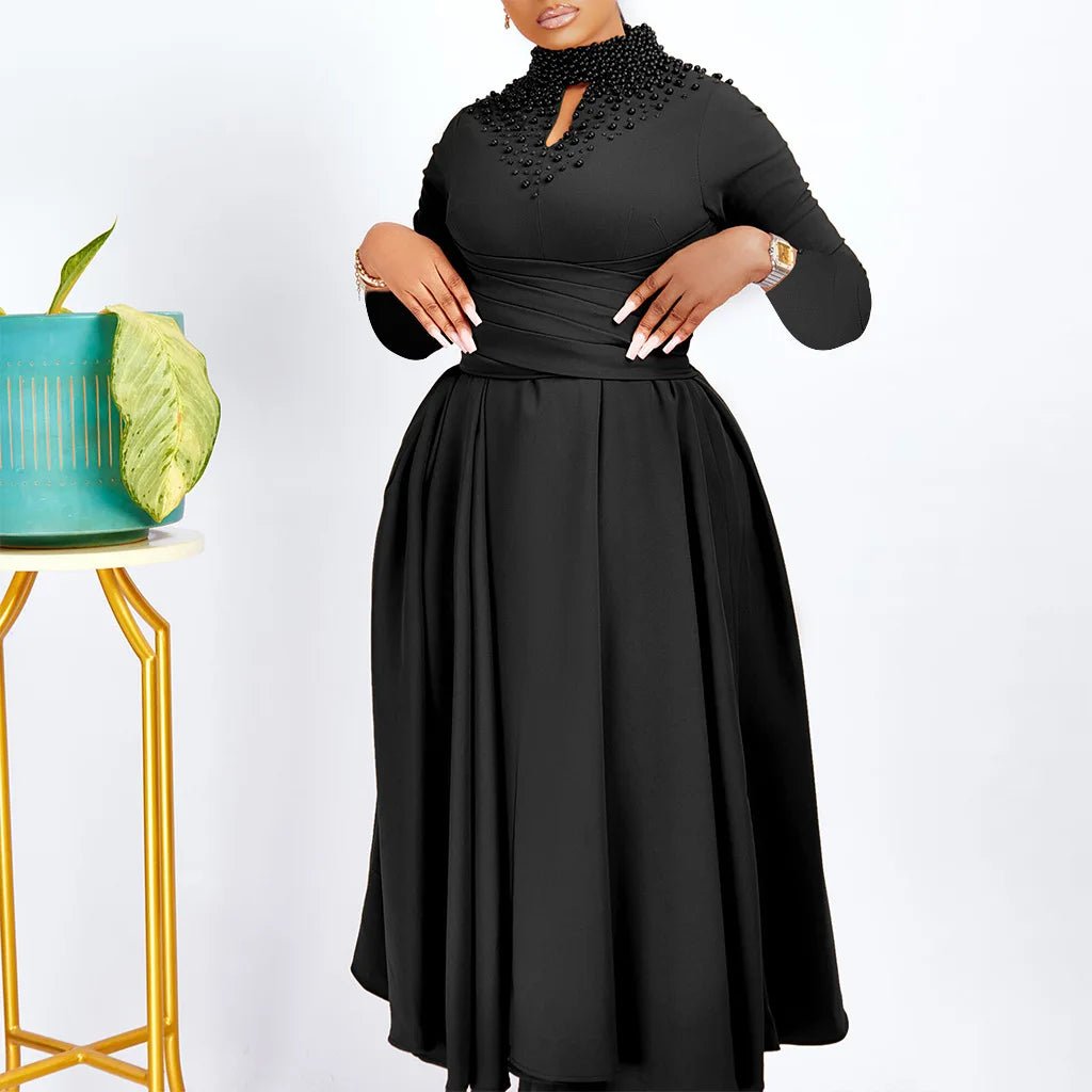 African Elegant Dress for Women Fashion High - neck Beaded Evening Dresses Slim Temperament Dress Women Long Leeve Casual Dresses - Free Delivery Worldwide only at Flexi Africa