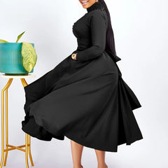 African Elegant Dress for Women Fashion High - neck Beaded Evening Dresses Slim Temperament Dress Women Long Leeve Casual Dresses - Free Delivery Worldwide only at Flexi Africa