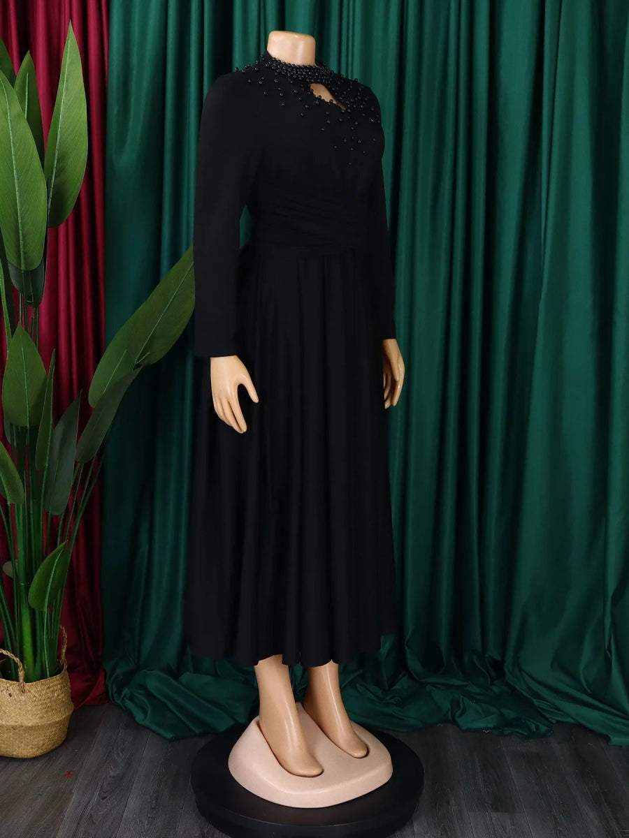 African Elegant Dress for Women Fashion High - neck Beaded Evening Dresses Slim Temperament Dress Women Long Leeve Casual Dresses - Free Delivery Worldwide only at Flexi Africa