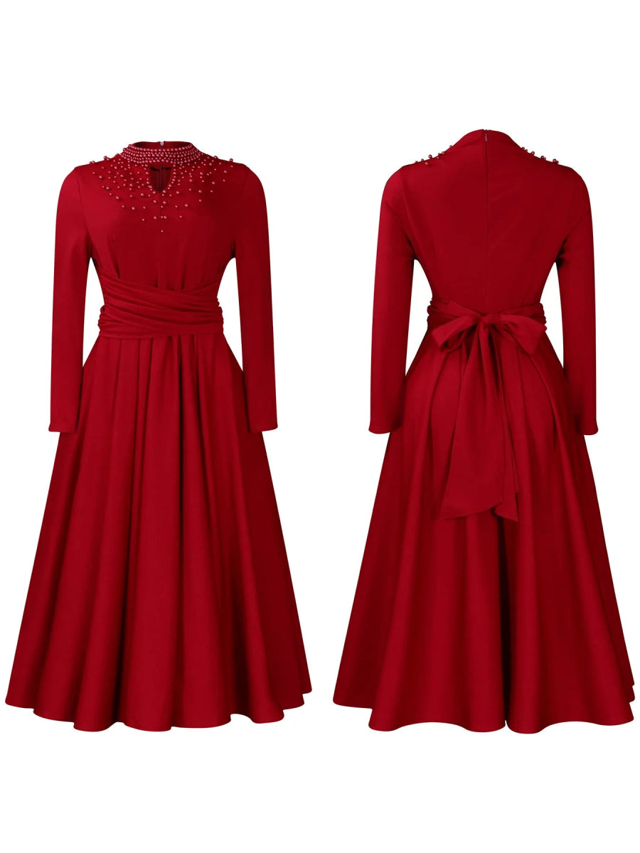 African Elegant Dress for Women Fashion High - neck Beaded Evening Dresses Slim Temperament Dress Women Long Leeve Casual Dresses - Free Delivery Worldwide only at Flexi Africa